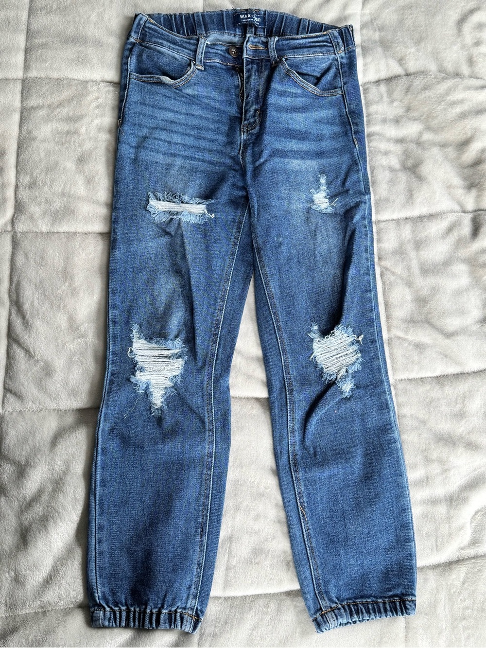 Wax Jean Ripped Blue Ankle Jeans